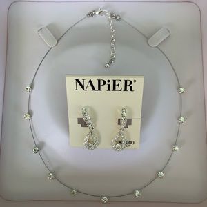 Rhinestone Necklace and Clip-On Earring Set